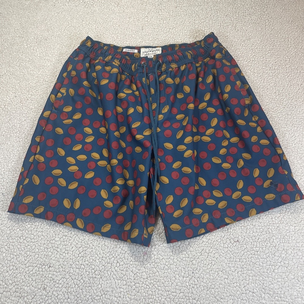 Lucky Brand Swim Trunks Mens Large Blue Fruit Print Saturday‎ Stretch Shorts